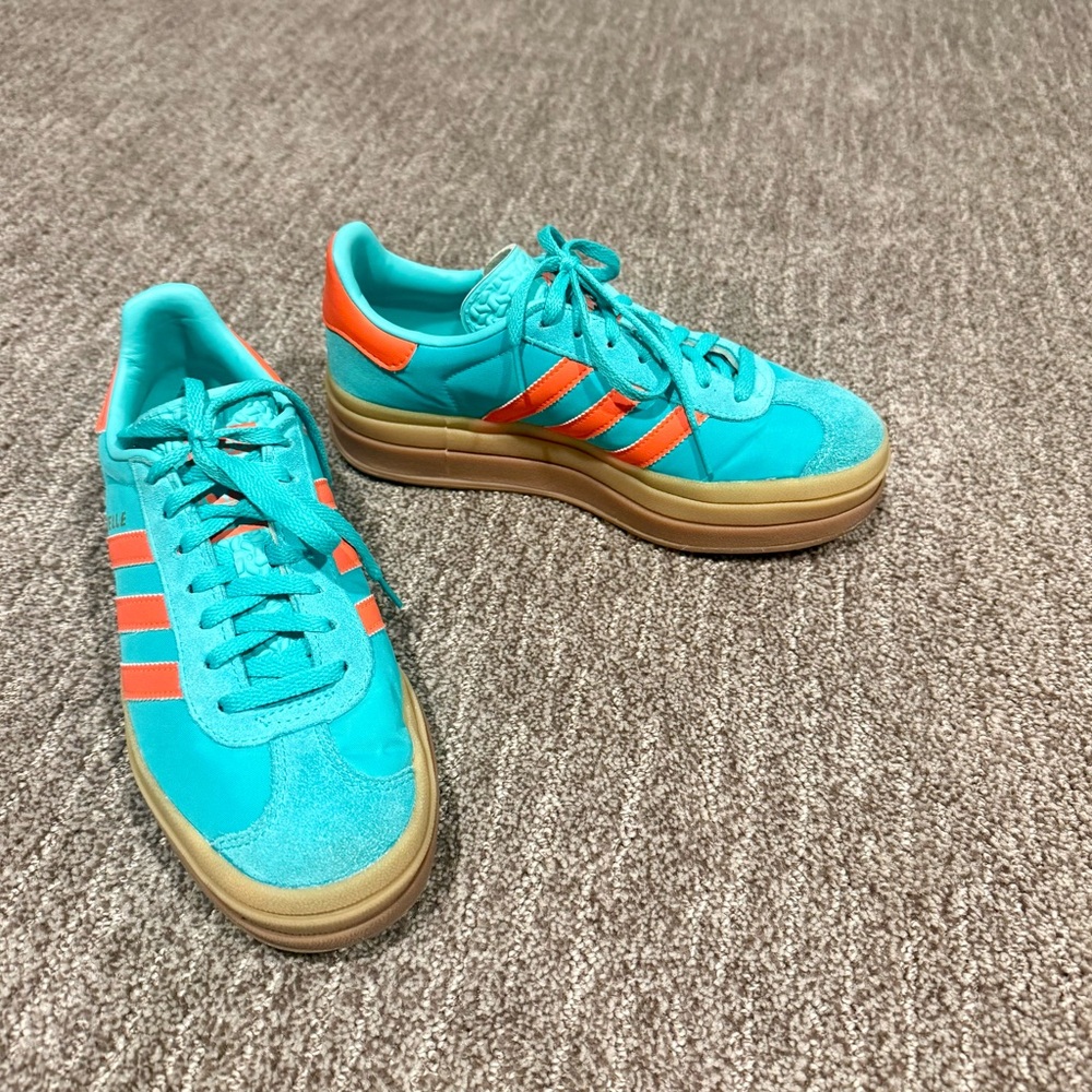 Adidas Gazelle Bold Platform Sneaker, Turquoise and Orange Sneakers